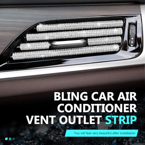 10PCS Bling Car Vent Outlet Trim, Rhinestone Car Air Conditioner Vent Decoration Strip, Shining Cuttable DIY Interior Trim for Women Girls, Universal for Most Vehicles (White)