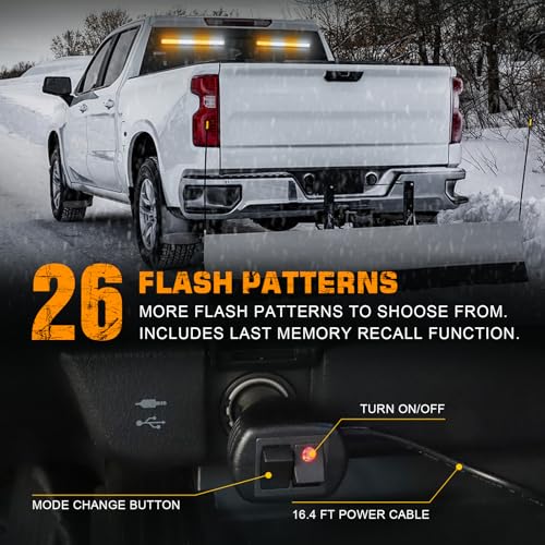 XRIDONSEN 2 in 1 Traffic Advisor Light Bar 2X 17.7 inch 144 LED Amber White Warning Hazard Safety Interior Front Rear Windshield Dash Emergency Strobe Lights for Plow Trucks Construction Vehicles - color: Amber/White