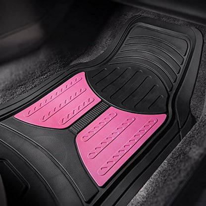 FH Group Monster Eye Full Set Rubber Floor Mats w. Trimmable Vinyl Trunk Liner/Cargo Mat Black- Fit Most Car, Truck, SUV, or Van (Pink/Black) F11313- F16403 - color: Pink /Black, style: Floor Mat + Cargo Mat Set