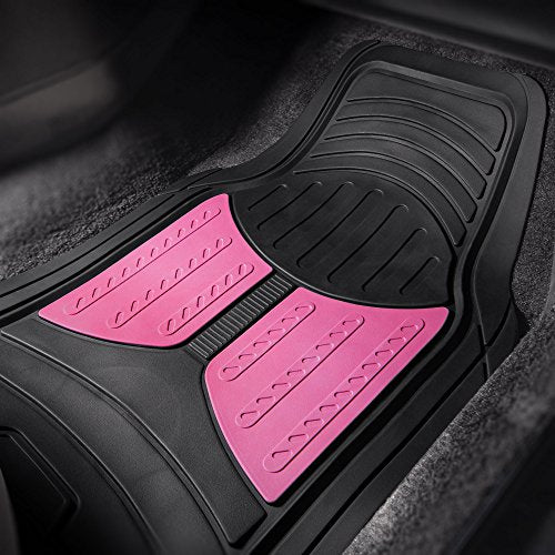 FH Group Monster Eye Full Set Rubber Floor Mats w. Trimmable Vinyl Trunk Liner/Cargo Mat Black- Fit Most Car, Truck, SUV, or Van (Pink/Black) F11313- F16403 - color: Pink /Black, style: Floor Mat + Cargo Mat Set