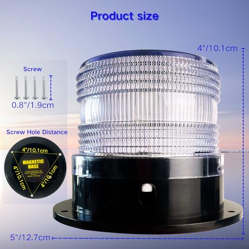 Cloud Fire LED Anchor Light for Boat Yacht, Magnetic Solar Powered Navigation Lamp, IP65 Waterproof & Dustproof, Strobe Warning Light, PC Material,4 Modes (Flashing, Strobe, Steady,Rotation), White - color: White light