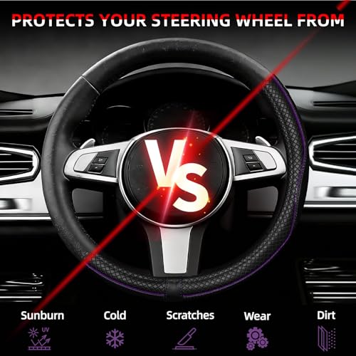 NBTEPEM Customized Auto Car Steering Wheel Cover for Toyota, Microfiber Leather Steering Wheel Covers with Anti-Slip Lining, Breathable, Safety, Soft, Sports Style (Black with Purple Line) - color: Black with Purple Line