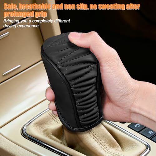 Zpana Car Gear Shift Knob Cover, Leather Automatic Vehicle Shifter Knob Protector, Anti-Slip Auto Interior Gear Stick Lever Handle Protection Cover, Universal for SUV, Sedan, Truck (Black) - color: Black