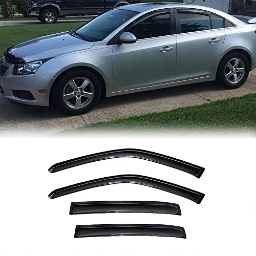 Side Wind Deflector Window Visors fit for 2011-2015 Chevrolet Cruze & 2016 Cruze Limited, 4pcs Out-Channel Tape-On Dark Smoke Nice Sun Rain Guards Set 94611 - size: 11-15 Cruze