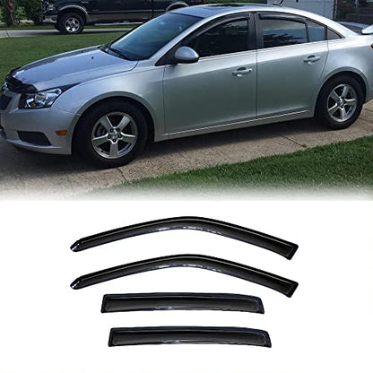 Side Wind Deflector Window Visors fit for 2011-2015 Chevrolet Cruze & 2016 Cruze Limited, 4pcs Out-Channel Tape-On Dark Smoke Nice Sun Rain Guards Set 94611 - size: 11-15 Cruze