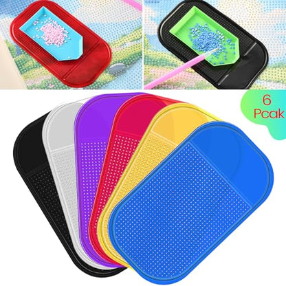 Blulu 6 Pieces Diamond Art Painting Accessories Anti-Slip Tools Sticky Mat Diamond Painting Trays Sticky Gel Pad Universal Mount Holder 5.6 x 3.3 Inch for Adults Art Supplies (Dark Color Style) - color: Dark