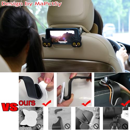Car Seat Headrest Hooks,2 Pack Black Cute Cartoon Cat Hook 360° Rotation Heavy Duty Car Purse Hook Hanger for Bags, Coats, Umbrellas, Groceries, Universal Vehicle Fit - color: Black