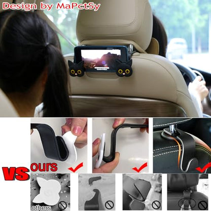 Car Seat Headrest Hooks,2 Pack Black Cute Cartoon Cat Hook 360° Rotation Heavy Duty Car Purse Hook Hanger for Bags, Coats, Umbrellas, Groceries, Universal Vehicle Fit - color: Black