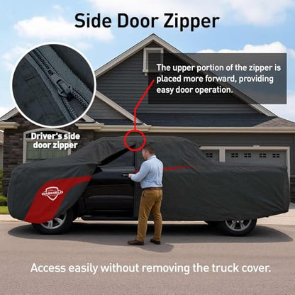 Ultimum Lite Truck Car Cover for 1992-2000 Chevrolet Chevy C/K Pickup Truck Crew Cab 6.5 ft Bed with Zipper Breathable All Weather Protection Scratch, Dust, Sun, Snow, Rain Protection Indoor Outdoor - color: Black