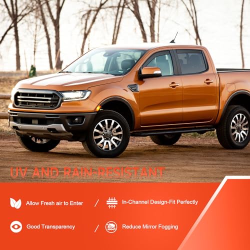 in-Channel Rain Guards Compatible with Ford Ranger SuperCrew 2019 2020 2021 2022 2023, Durable Side Windows Rain Guard, 2019-2023 Ranger Wind Deflectors Black 4Pcs - size: 2019-2023 Ford Ranger SuperCrew (In-Channel)