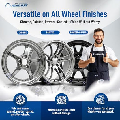 Nanoskin NON ACID Professional Wheel & Tire Cleaner 16 oz – Works with Tire Brush | Car Wash Cleaning Spray for Car Detailing | Removes Brake Dust, Oil, Dirt, Light Corrosion - size: 16 Fl Oz (Pack of 1)