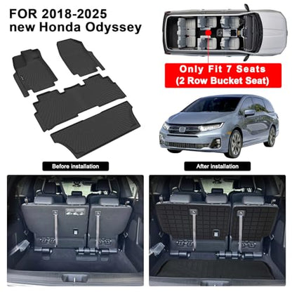 Floor Mats for 2018-2024 2025 2026 Honda Odyssey, TPE All Weather Protection 3 Row Floor Liners & Trunk Mat with Baskrest Mat for Honda Odyssey Accessories - size: 2018-2026 Honda Odyssey Full Mats