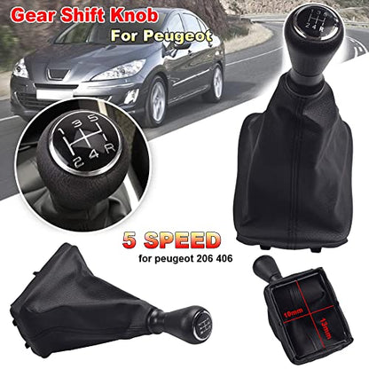 Hacreyatu 5 Speed Gear Shift Knob Anti-dust Cover Black Waterproof Auto Gear Shift Lever Stick Boot Cover，PU+ABS ， for Peugeot 206 406