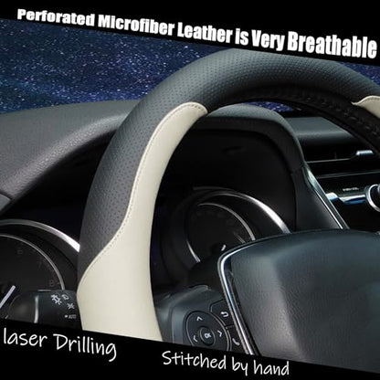Steering Wheel Cover Standard Size Medium 14.5-15 inch, Breathable Microfiber Leather, Anti-Slip, Soft Grip, Universal Fit for Cars SUVs Trucks, Black and Creamy White - color: Black and Creamy White