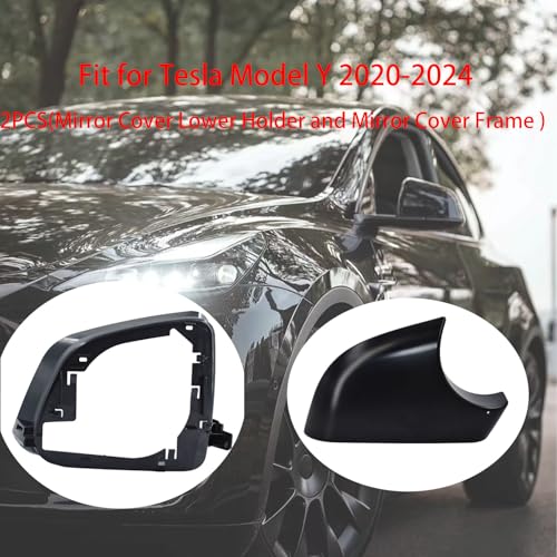 Fits For Tesla Model Y Right Passenger Side Wing Mirror Cover and Mirror Frame Set Rearview Lower Holder Tray Cap Housing 2021-2024(right side black) - size: Model Y Right Side Black