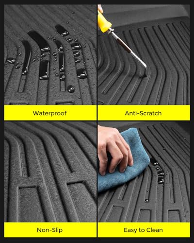 All Weather Floor Mats for Chevy Tahoe 2026-2021/ for GMC Yukon 2026-2022 (Only for 7 Seater), Custom Fit for Front 2nd 3 Row Backseat Floor Liners & Trunk Mats, Heavy Duty TPE Car Black Accessories