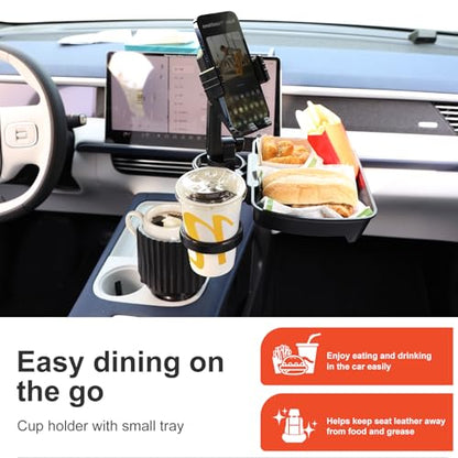 Car Large Cup Holder Expander, 5-in-1 Cupholder Extender with Phone Holder & Swivel and Detachable Snack Food Tray Table for Eating, Travel Essentials for Road Trips for Driver. Model C