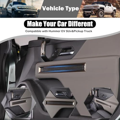 Car Interior Door Panel Trim Sticker for Hummer EV Accessories,Genuine Carbon Fiber 4-Inner Side Door Handle Panel Trim Molding Kit Compatible with Hummer EV SUV Truck 2022 2023 2024 2025+ (Black)