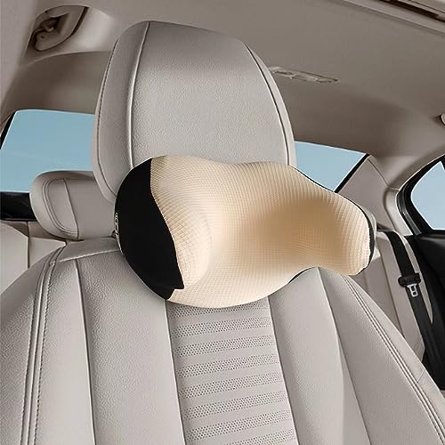 Really Helpful Car Headrest Pillow, Car Neck Pillow for Sleeping with Adjustable Strap, 100% Memory Foam & Breathable Removable Cover, Ergonomic Design - Softness Travel Car Pillow(Beige, 1PC) - color: Beige