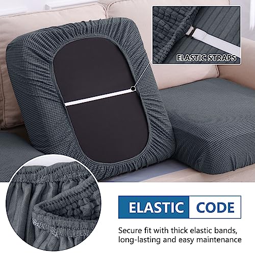 hyha Waterproof Sectional Couch Covers, Non Slip Sofa Couch Cushion Covers L Shape, Thick Stretch Jacquard Fabric, Washable Sofa Slipcovers with Elastic Bottom (1 Piece for Chaise XL, Grey) - color: Grey, size: Chaise XL