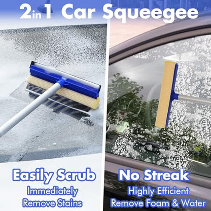62'' Car Wash Brush with Long Handle, Scratch-Free Car Wash Mop Kit with Wheel Tire Brush, Wash Mitt Towel, Windshield Squeegee, Car Cleaning Brush Kit for Cars RV Truck Boat