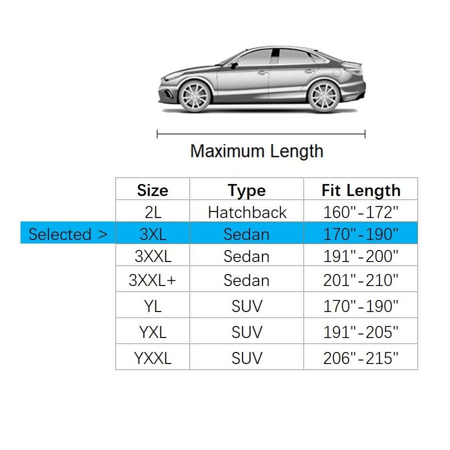 Car Cover Fit for 170-190 inches Length Sedan Waterproof All Weather Outdoor Full Cover Rain Sun UV Protection Driver Side Door Zipper Dirtproof, Scratch Resistant, Breathable, Dustproof - size: 3XL: Fit 170-190 inches Sedan