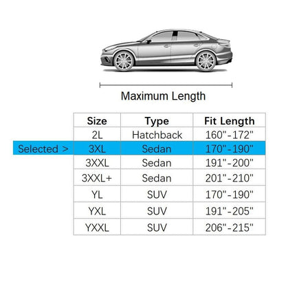 Car Cover Fit for 170-190 inches Length Sedan Waterproof All Weather Outdoor Full Cover Rain Sun UV Protection Driver Side Door Zipper Dirtproof, Scratch Resistant, Breathable, Dustproof - size: 3XL: Fit 170-190 inches Sedan