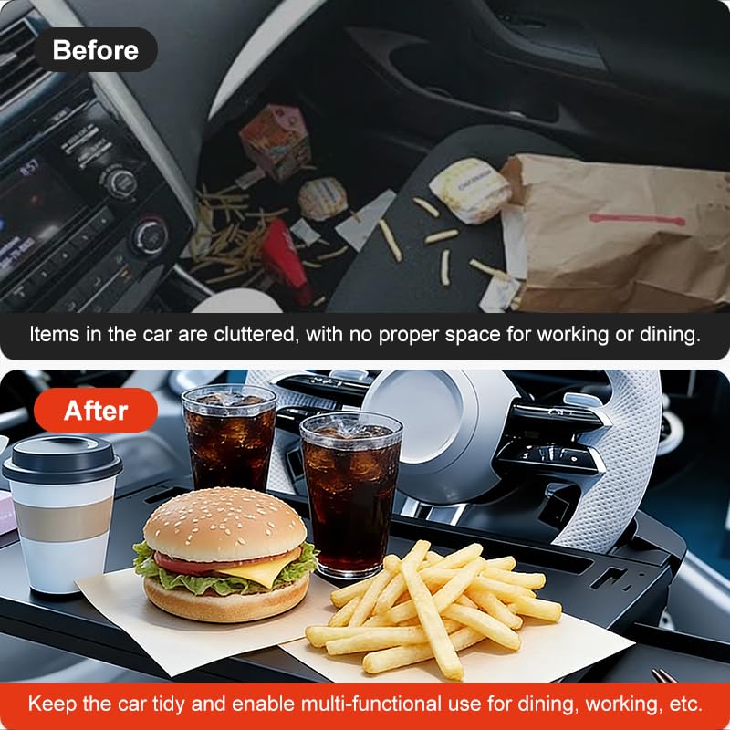 Extra Large Steering Wheel Tray for Car (26") – Adjustable Car Desk, Car Laptop Desk, Steering Wheel Desk Tray, Car Food Tray, Auto Travel Table with Expandable Side Panels for Eating, Working, Laptop