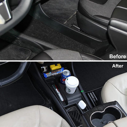 for 2012-2015 Tesla Model S Center Console Organizer Tray, Silicone Cup Holder Compartments Storage Bins fits Model S Accessories