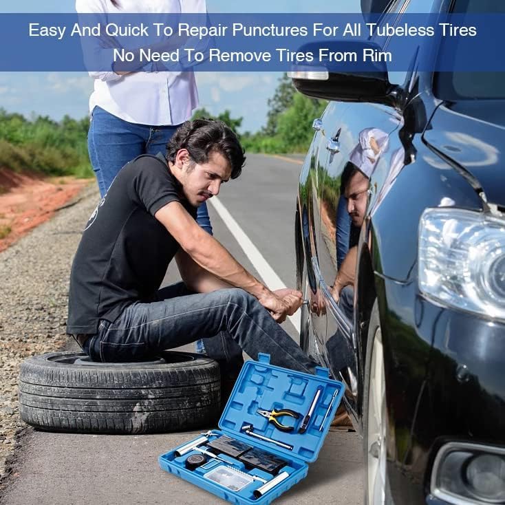 AUTOWN Flat Tire Repair Kit with Plug 68 Pcs for Car, Motorcycle, ATV, Jeep, Truck, Tractor Flat Tire Repair (2-Pack) (Set of 2-68pcs) - size: Set of 2-68pcs