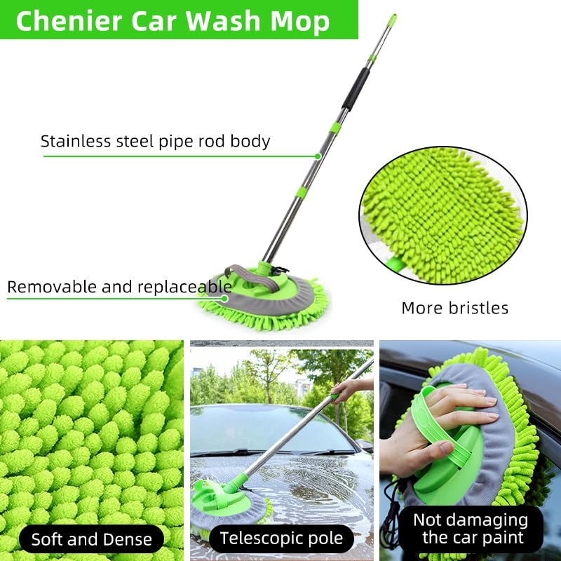 62" Car Wash Brush with Long Handle Chenille Microfiber Car Wash Mop Mitt, Wheel Brush, Windshield Window Squeegee, Car Duster Microfiber Towel, Gloves, for Cleaning Cars, RV, Truck, Boat - size: 11 Pack