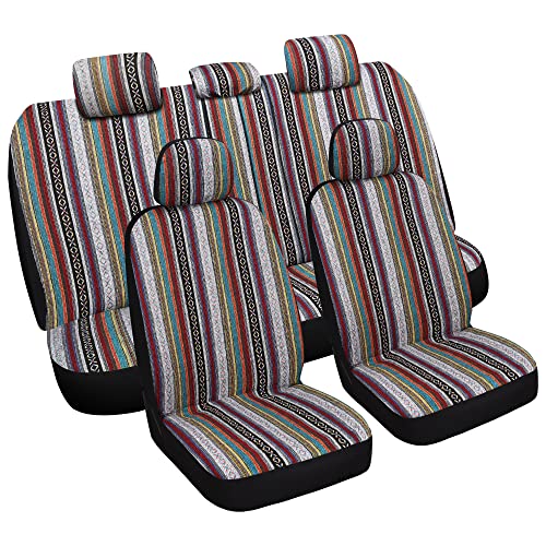 VarCozy Baja Saddle Blanket Seat Covers, Front Seat Covers for Sedan, SUV, Truck, Universal Stripe Colorful Woven Automotive Seat Cover, Breathable, Washable, Airbag Compatible - color: Baja Inca 02A, size: Full Set