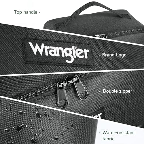 Wrangler Travel Toiletry Bag for Men & Women, Large Capacity Makeup Organizer with 4 Pockets, Water-Resistant Nylon, 180° Lay-Flat Cosmetic Bag with Handle & Double Zipper for Travel, Bathroom & Gym - color: Black