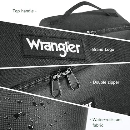 Wrangler Travel Toiletry Bag for Men & Women, Large Capacity Makeup Organizer with 4 Pockets, Water-Resistant Nylon, 180° Lay-Flat Cosmetic Bag with Handle & Double Zipper for Travel, Bathroom & Gym - color: Black