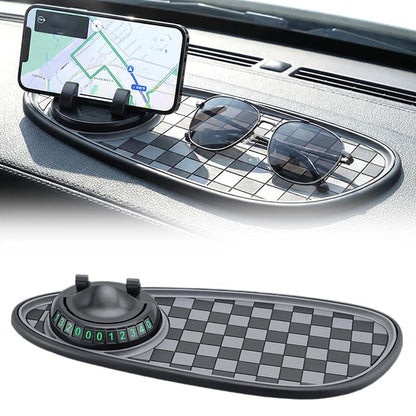 2026 New Multifunction Car Anti-Slip Pad, 360° Rotatable Phone Holder Dashboard Pad with Hidden Parking Number Plate, Car Anti Slip Pad Phone Holder for Phone Keys Sunglasses (Gray) - color: Gray