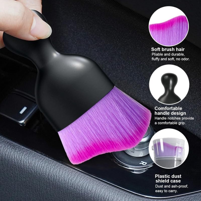 Car Interior Detailing Brush, Soft Bristle Cleaning Brush Car Detailing Brushs for Automotive Dashboard, Air Conditioner Vents,Scratch Free(Black Purple) - color: Black Purple