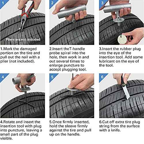 CKAuto Universal Tire Repair Kit, Heavy Duty Car Emergency Tool Kit for Flat Tire Puncture Repair, 36 Pcs Value Pack, Tire Plug Kit fit for Autos, Cars, Motorcycles, Trucks, RVs, etc. - size: 36 pcs