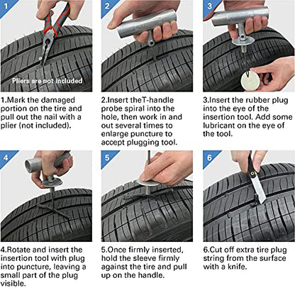 CKAuto Universal Tire Repair Kit, Heavy Duty Car Emergency Tool Kit for Flat Tire Puncture Repair, 36 Pcs Value Pack, Tire Plug Kit fit for Autos, Cars, Motorcycles, Trucks, RVs, etc. - size: 36 pcs