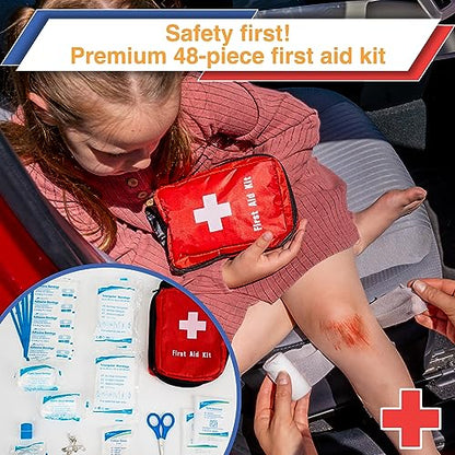Car Emergency Kit with Air Compressor, Jumper Cables, First Aid, Tow Strap, Tire Gauge, Headlamp – Roadside Safety Kit for Women, Men, Teens - color: Blue