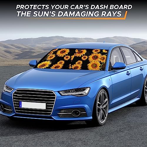 EcoNour Windshield Sun Shade 2 Piece Size (31L x 28W) Inches Medium, Sunflower Car Sunshade Foldable Design, 240T Polyester Front Window UV Protection Heat Block Interior Cover - size: Medium-flower