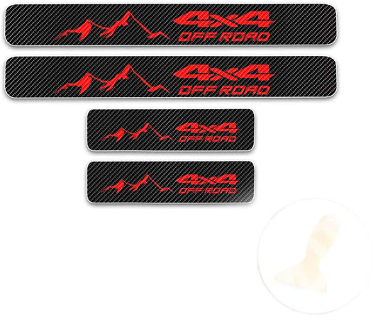 4Pcs Car Door Sill Protector fit for Toyota Tundra Carbon Fiber Door Entry Guard Scuff Plate Accessories Red - color: red