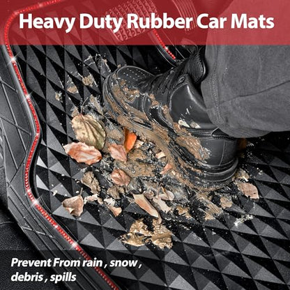 CAR PASS Bling Diamond Rubber Car Mats, Heavy Duty Deep Dish All-Weather Floor Mat Full Set Anti-Slip 3D Rhombus Waterproof Trim to Fit Liner Universal Glitter Sparkly Shining Rhinestone, 3 Pcs Red - color: Red Diamond