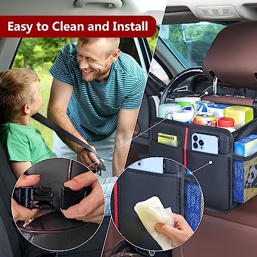 Hanging Car Seat Organizer Backseat Car Organizer - Premium PU Leather Car Backseat Organizer Road Trip Essentials, Multifunction Car Seat Back Organizer for Kids & Adults (Black) - style: Open-Top