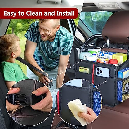Hanging Car Seat Organizer Backseat Car Organizer - Premium PU Leather Car Backseat Organizer Road Trip Essentials, Multifunction Car Seat Back Organizer for Kids & Adults (Black) - style: Open-Top