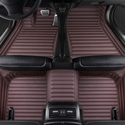 Custom Floor Mats for Cars fit 95% Sedan SUV Sports Car Full Coverage All Weather Men Women Pads Protection Non-Slip Leather Floor Liners (Brown Horizontal Stripes) - color: Brown horizontal stripes