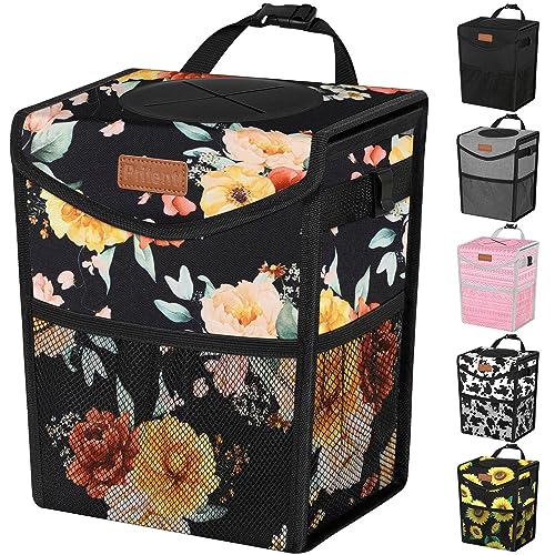 Pritent Car Trash Can with Lid, Cute Leakproof Car Trash Garbage Bag Hanging Vehicle Trash Bin Small Portable Automotive Garbage Cans Organizer for Back/Front Seat/Console(Trapezoid,Rose) - color: Rose, size: 2 Gallons