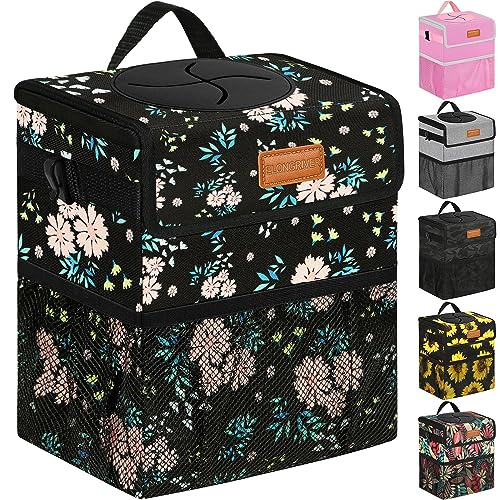 ELONGRIVER Car Trash Can Bin for Back Seat Leak Proof, Cute Car Trash Bag Hanging, Vehicle Trash Can for SUV Truck Van, Automotive Garbage Cans Front Seat Colorful Floral, 2 Gallons - color: Colorful Floral, size: 2 Gallons