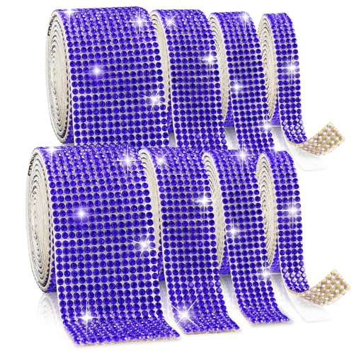 Rhinestone Ribbon Self Adhesive, 8-Yard Bedazzling Strips, 8-Rolls Rhinestone Strips for DIY Craft, Rhinestones for Crafting, Home Decor and Special Events, 4/6/8/14 Rows Navy Blue Crystal - color: 2 x 4/6/8/14 Rows Navy Blue Crystal