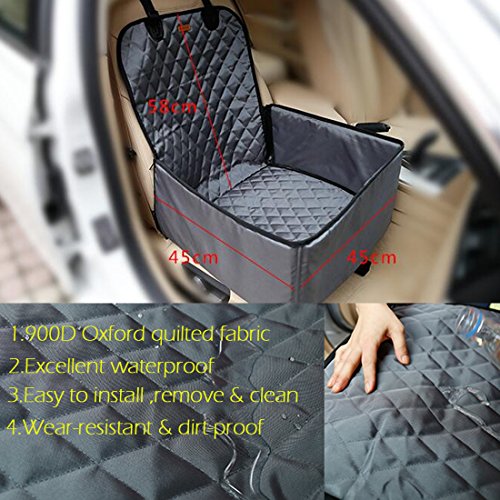 Dog Car Seat Cover for Small & Medium Dogs FLR 1 Pcs 2-in-1 Front Waterproof Washable Pet Dog Mat Booster Seat Cover Car Pet Dog Protector Cover with 1 Pcs Black Pet Seat Belt for Dogs SUV Cars Trucks - color: Grey