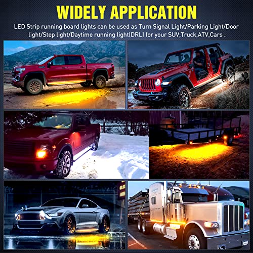 Nilight 48inch Truck LED Running Board Lights 2 PCS Side Maker Light with White Courtesy & Sequential Amber Turn Signal Lighting Strips Kit for Trucks Pickup SUV - color: 48" Running Board Lights White/Amber